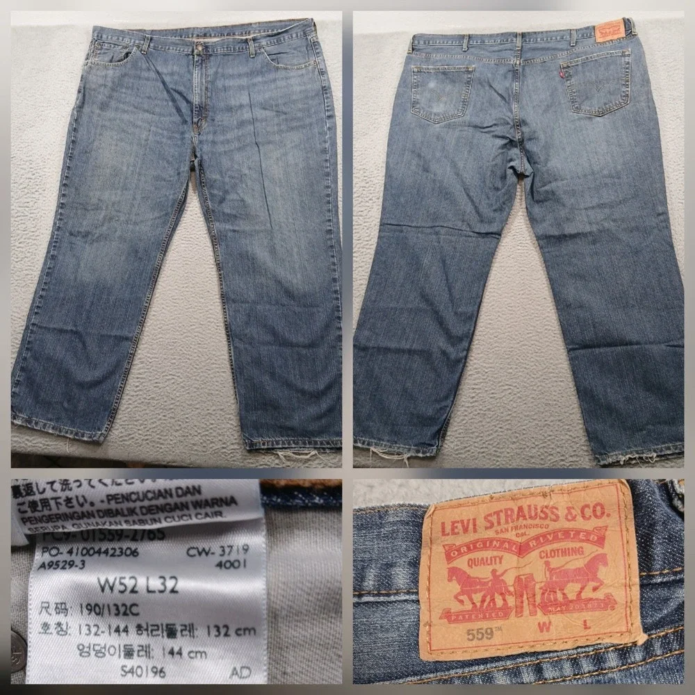 Levi's 559 Relaxed Straight Jeans Mens‎ 52x32 Medium Wash Blue Range EUC